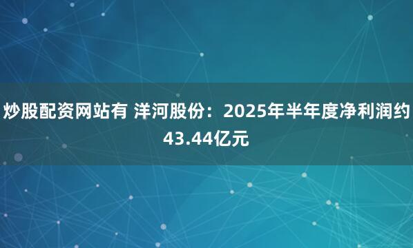 炒股配资网站有 洋河股份：2025年半年度净利润约43.44亿元